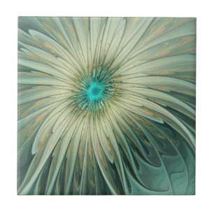 Abstrakt Sage Grönt Fantasy Flower Fractal Art Kakelplatta