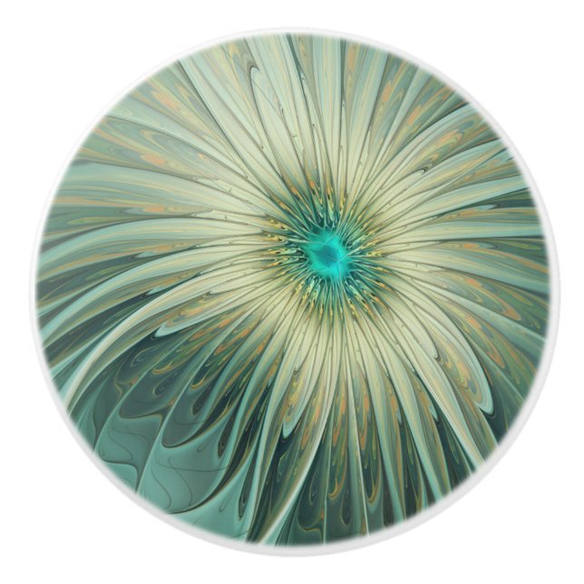 Abstrakt Sage Grönt Fantasy Flower Fractal Art Knopp (Framsidan)