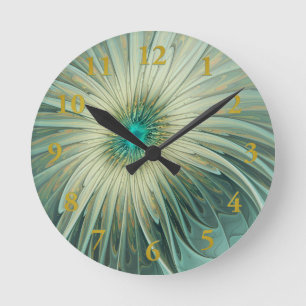 Abstrakt Sage Grönt Fantasy Flower Fractal Art Rund Klocka