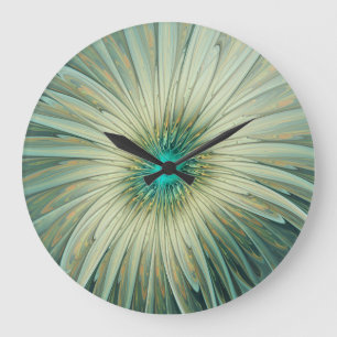 Abstrakt Sage Grönt Fantasy Flower Fractal Art Stor Klocka