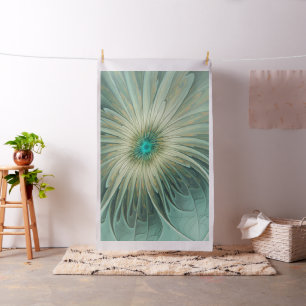 Abstrakt Sage Grönt Fantasy Flower Fractal Art Tyg
