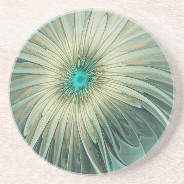 Abstrakt Sage Grönt Fantasy Flower Fractal Art Underlägg (Framsidan)