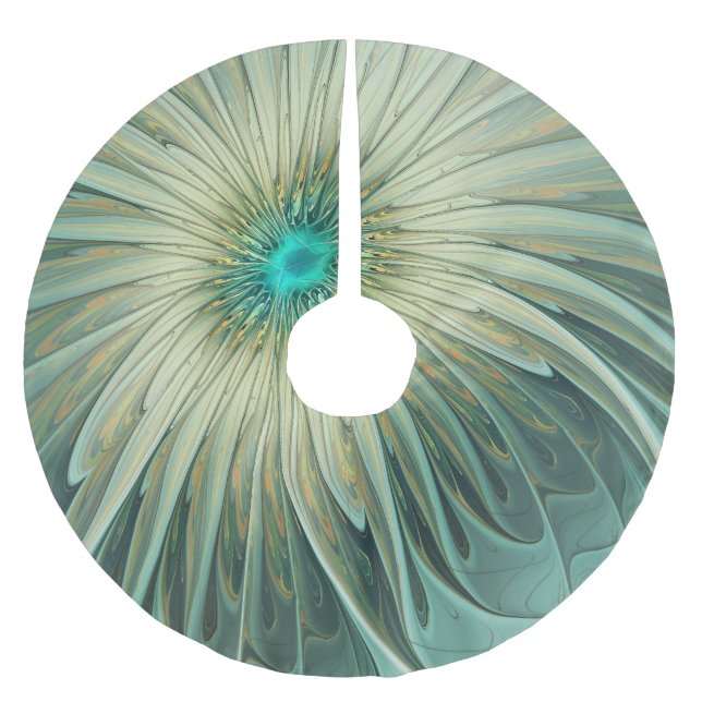 Abstrakt Sagegrön Fantasy Blomma Fraktal Konst Julgransmatta Borstad Polyester (Framsidan)