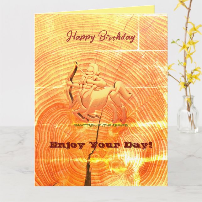 Abstrakt Sagittarius Birthday Folde Kort (Gul blomma)