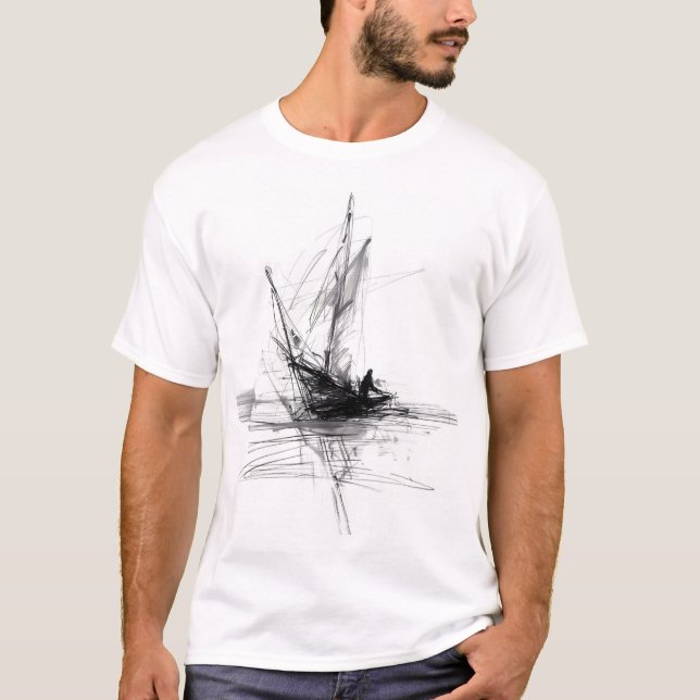 Abstrakt Sailboat Sketch T Shirt (Framsida)