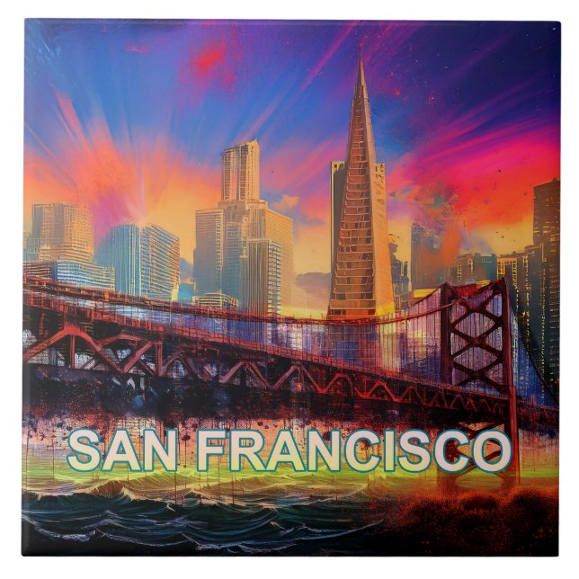 Abstrakt San Francisco Skyline Art Modern Kakelplatta (Framsidan)