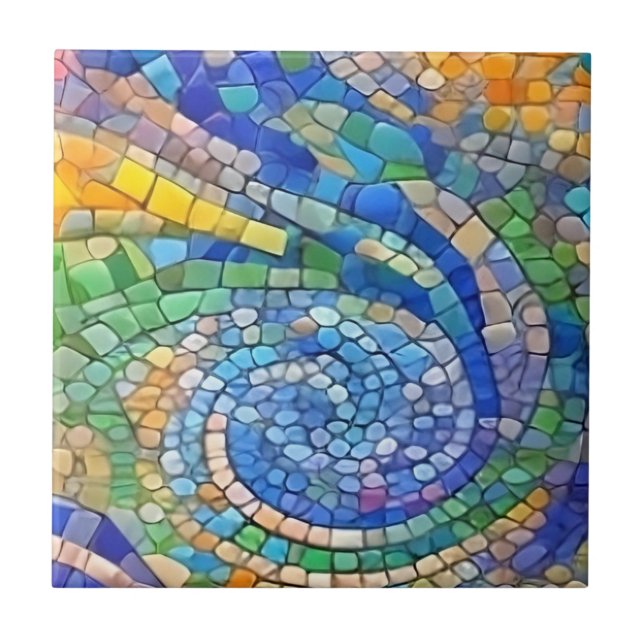 Abstrakt Sand & Ocean Vinkar Gaudi-liknande mosaic Kakelplatta (Framsidan)