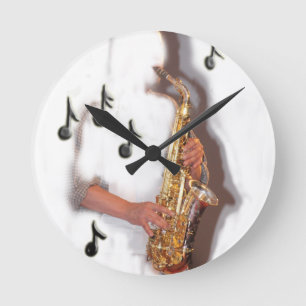 Abstrakt Saxofonspelare, musik och instrument Rund Klocka