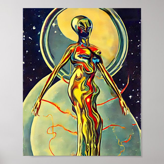 Abstrakt-sci-originalteckning i flytande Metall-ut Poster (Framsidan)