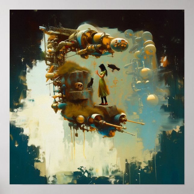 Abstrakt SciFi Cat Raven Witchy AI Art Matte Value Poster (Framsidan)