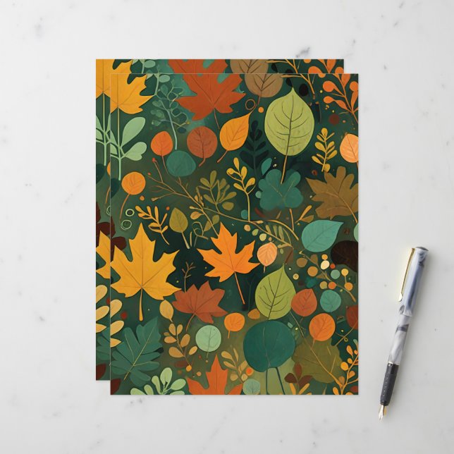 Abstrakt Scrapbook-Papper Med Löv (Fram/Back In Situ)