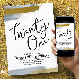 Abstrakt Script Elegant Guld 21:a födelsedag Inbjudningar