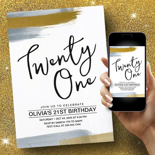 Abstrakt Script Elegant Guld 21:a födelsedag Inbjudningar (21st Birthday Abstract Script Elegant Gold Invitation)