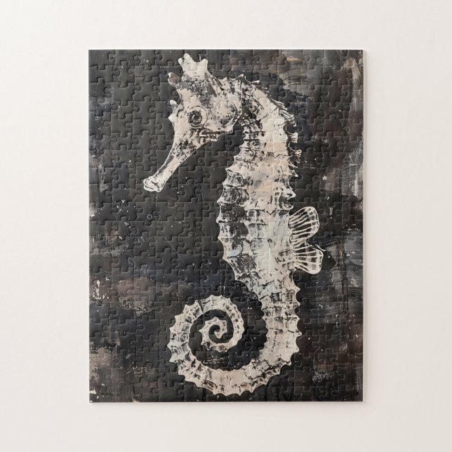 Abstrakt Seahorse Art på Mörk Bläck Pussel (Vertikal)