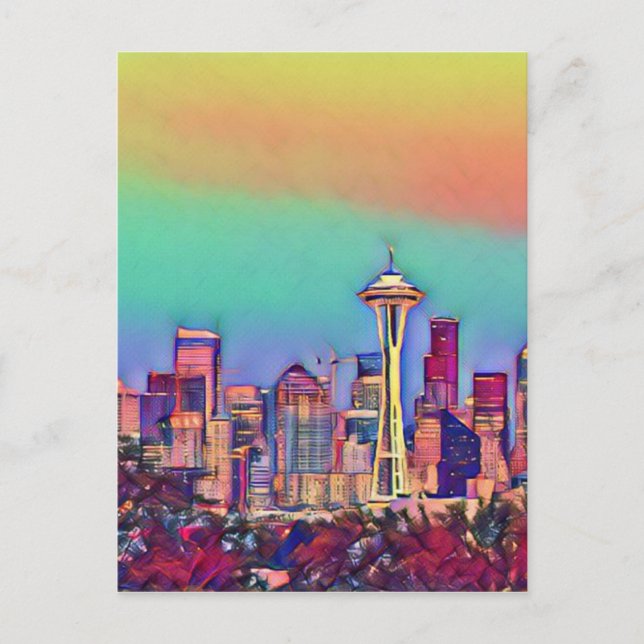 Abstrakt Seattle Skyline Vykort (Framsida)