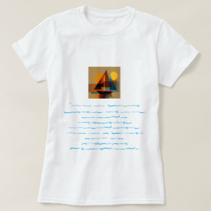 Abstrakt Segelbåt Konst Vit T-Shirt Beskrivning: M