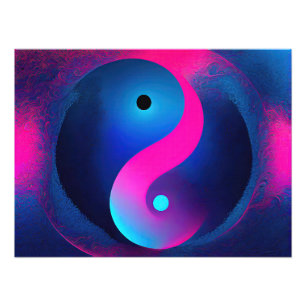Abstrakt Serenity: Yin Yang in Rosa & Blues Fototryck