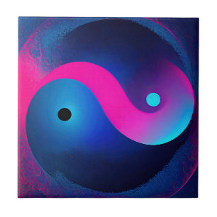 Abstrakt Serenity: Yin Yang in Rosa & Blues Kakelplatta
