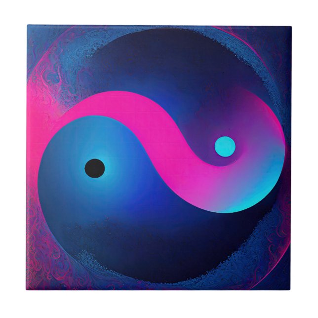 Abstrakt Serenity: Yin Yang in Rosa & Blues Kakelplatta (Framsidan)