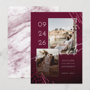 Abstrakt Shapes Burgundy Marble Back & 2 Foton Spara Datumet