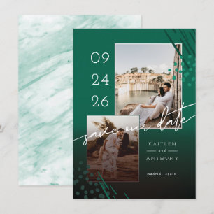 Abstrakt Shapes Emerald Marble Back & 2 Foton Spara Datumet