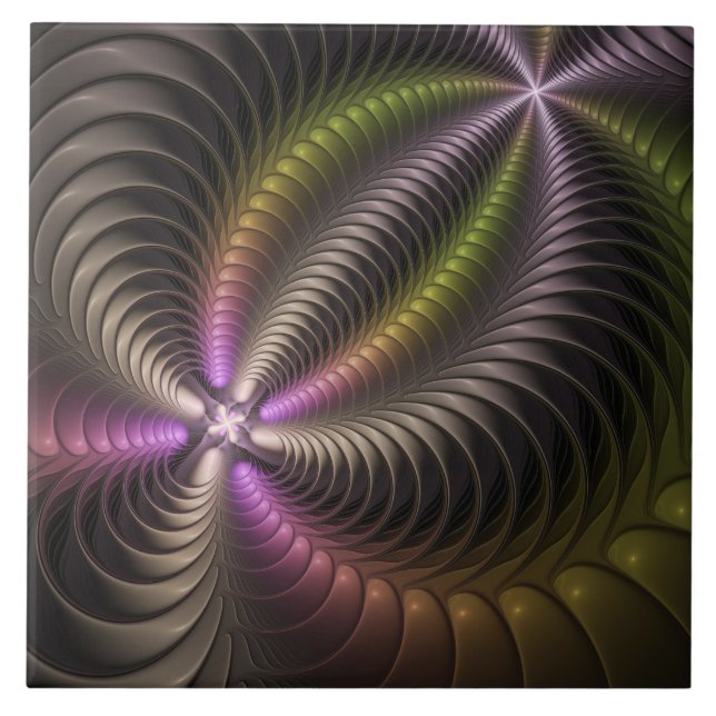 Abstrakt Shiny Trippy Color 3D Fractal Art Kakelplatta (Framsidan)