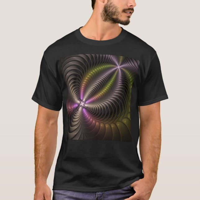 Abstrakt Shiny Trippy Color 3D Fractal Art T Shirt (Framsida)