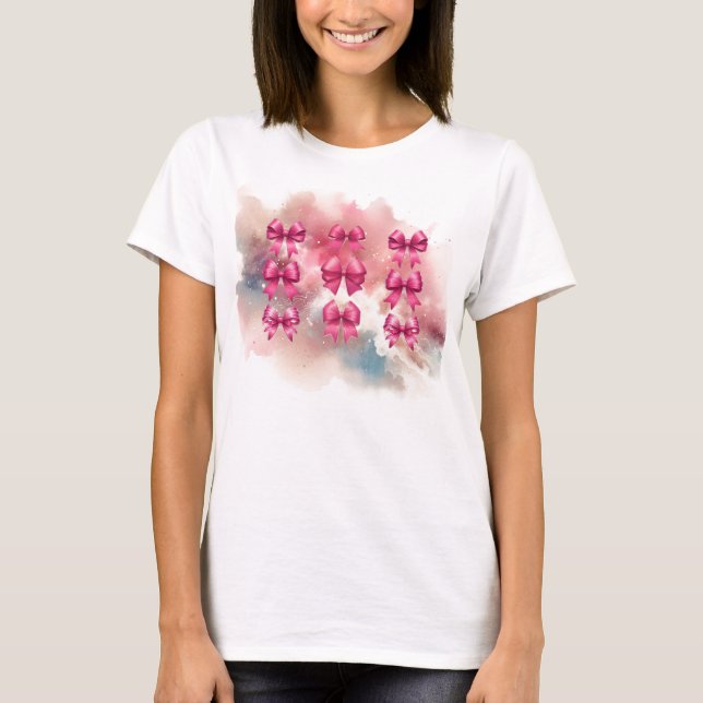 Abstrakt Shock rosa Coquette Bows T Shirt (Framsida)