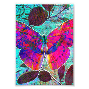 Abstrakt Shock rosa och Aqua Botanical Butterfly Fototryck