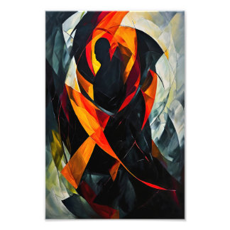 Abstrakt Silhouette i Fiery Red and Black Art Fototryck