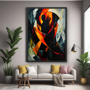 Abstrakt Silhouette i Fiery Red and Black Art Poster
