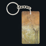 Abstrakt Silhouette-målning på Tan Background<br><div class="desc">Bakgrunden till den här Jennifer Goldberger-målningen ser ut som en bord med en spricka i den. Det finns också en abstrakt silhuett av en blomma som är gjord i vit färg,  som knappt överskrider den bruna bakgrunden.</div>