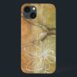Abstrakt Silhouette-målning på Tan Background<br><div class="desc">Bakgrunden till den här Jennifer Goldberger-målningen ser ut som en bord med en spricka i den. Det finns också en abstrakt silhuett av en blomma som är gjord i vit färg,  som knappt överskrider den bruna bakgrunden.</div>