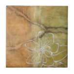 Abstrakt Silhouette-målning på Tan Background Kakelplatta<br><div class="desc">Bakgrunden till den här Jennifer Goldberger-målningen ser ut som en bord med en spricka i den. Det finns också en abstrakt silhuett av en blomma som är gjord i vit färg,  som knappt överskrider den bruna bakgrunden.</div>