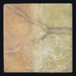 Abstrakt Silhouette-målning på Tan Background Stenunderlägg<br><div class="desc">Bakgrunden till den här Jennifer Goldberger-målningen ser ut som en bord med en spricka i den. Det finns också en abstrakt silhuett av en blomma som är gjord i vit färg,  som knappt överskrider den bruna bakgrunden.</div>