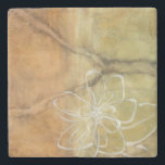 Abstrakt Silhouette-målning på Tan Background Stenunderlägg<br><div class="desc">Bakgrunden till den här Jennifer Goldberger-målningen ser ut som en bord med en spricka i den. Det finns också en abstrakt silhuett av en blomma som är gjord i vit färg,  som knappt överskrider den bruna bakgrunden.</div>