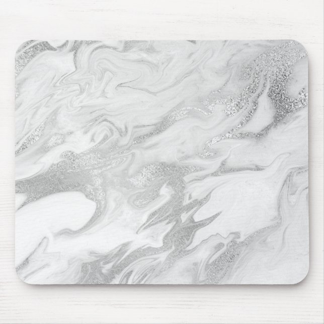 Abstrakt Silver Grått Carrara White Marble Musmatta (Framsidan)