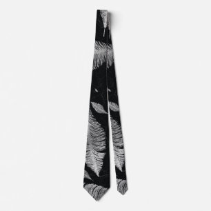 Abstrakt silver på svart fjädermönster slips