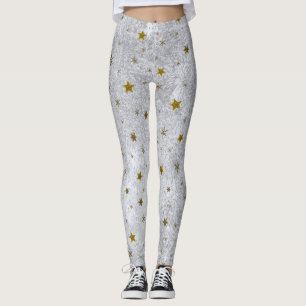 Abstrakt silverpapper med guld- sparkly stjärnor leggings