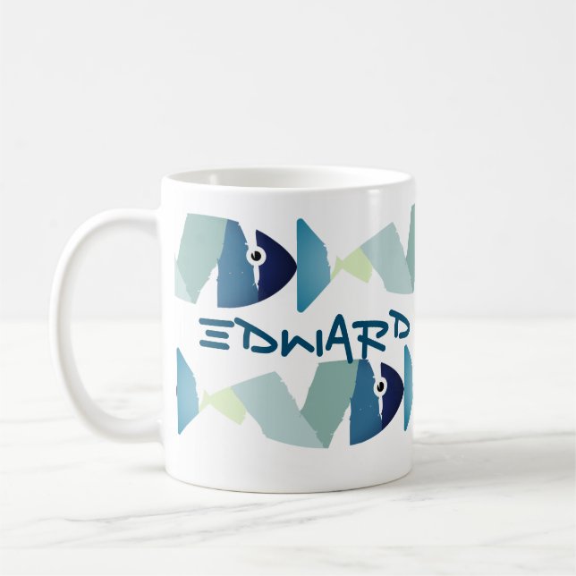 Abstrakt simmande blåfisk kaffemugg (Vänster)