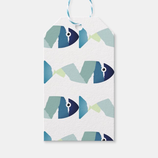 Abstrakt simmande blåfisk presentetikett (Framsidan)