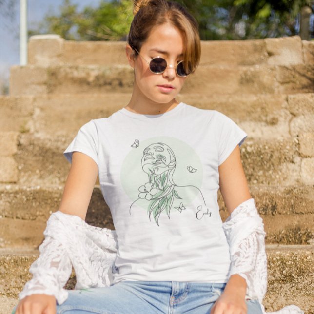 Abstrakt Simple Line Art Woman Illustration T Shirt (Skapare uppladdad)