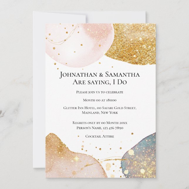 Abstrakt skimrande guld rosa blått glitter inbjudningar (Framsida)