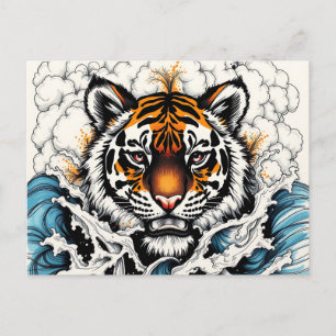 Abstrakt skiss Tiger i vatten Vykort