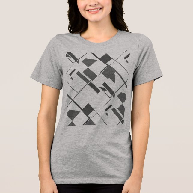 Abstrakt   Skriv ut Grått Shapes Crisscross T Shirt (Framsida)