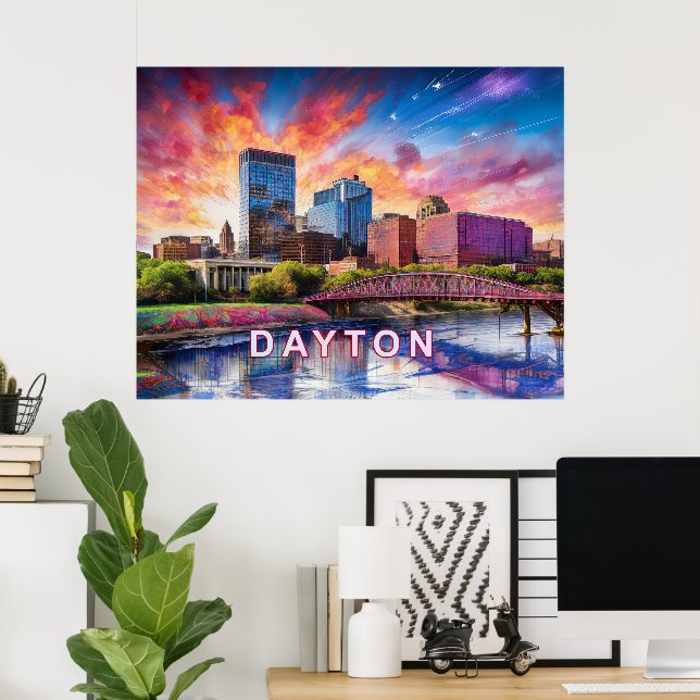 Abstrakt Skyline av Dayton, Ohio Poster (Hemmakontoret)
