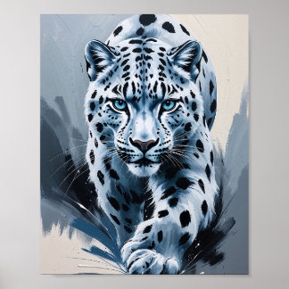 Abstrakt Snöleopard Konstnärlig Porträtt Poster