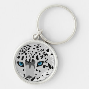abstrakt snöleopard rund silverfärgad nyckelring