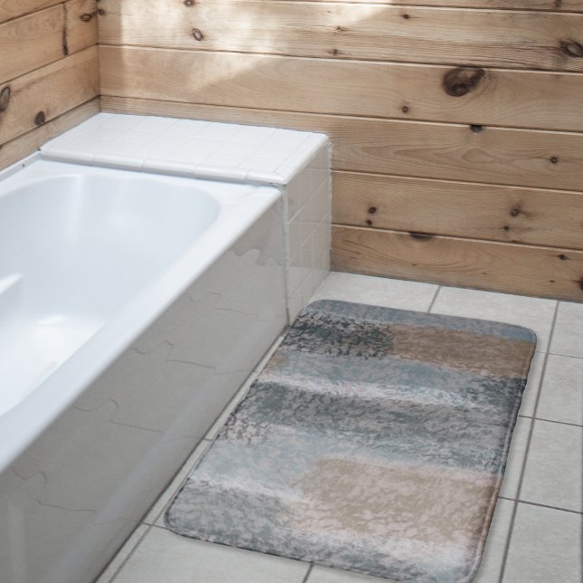 Abstrakt Soft Hues Grått Beige Steel Blue & Brown Badrumsmatta (Skapare uppladdad)