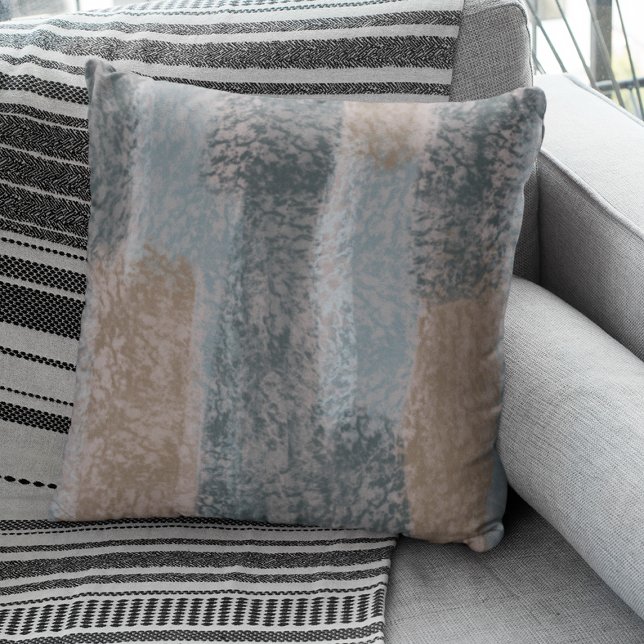 Abstrakt Soft Hues Grått Beige Steel Blue & Brown Kudde (Skapare uppladdad)